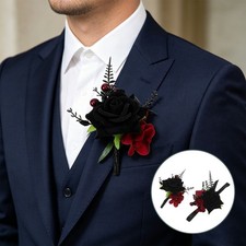 3 Sets Goth Wedding Corsage Gothic Boutonniere Wristlet for Dark Floral