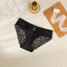 3 Pack Sexy Lace Ice Silk Bikini Panties - Solid Breathable Comfort Underwear