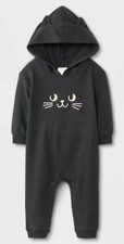 NEW Cat Jack Baby Halloween Cat Black Hooded Romper With Ears Sz 6-9 Months