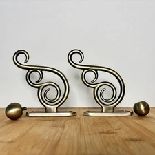 Pottery Barn Scroll Swirl Curtain Bracket Plant Hanger & Finials Brushed Brass