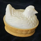 Vintage #19 Avon Milk Glass Chicken Nesting Glass Dish Jewel Trinket Soap Dish