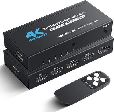 HDMI 2.0 Switch 5x1 4K@60Hz HDR Dolby Vision HDR10 Atmos Fernbedienung 5 Eingäng