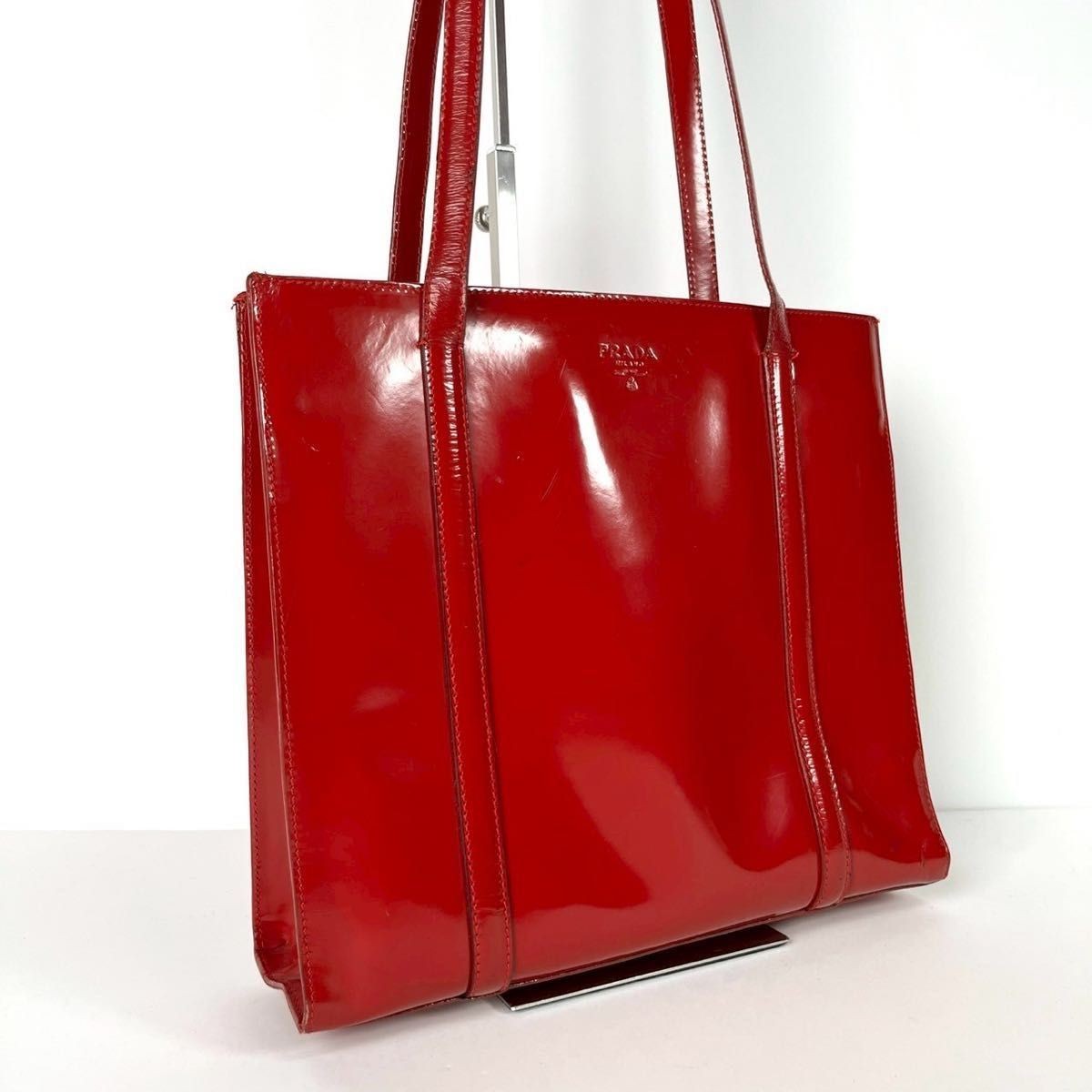 RARE PRADA Patent Leather Logo Embossed Tote Shoulder Bag
