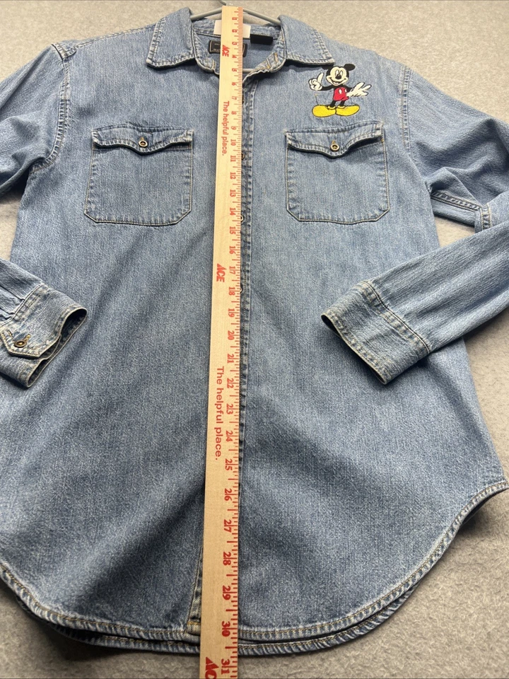 Camisa De Colección Route 66 Para Mujer Mickey Bordada Denim Manga Larga Bolsillo Pequeña Foto 2 de 4