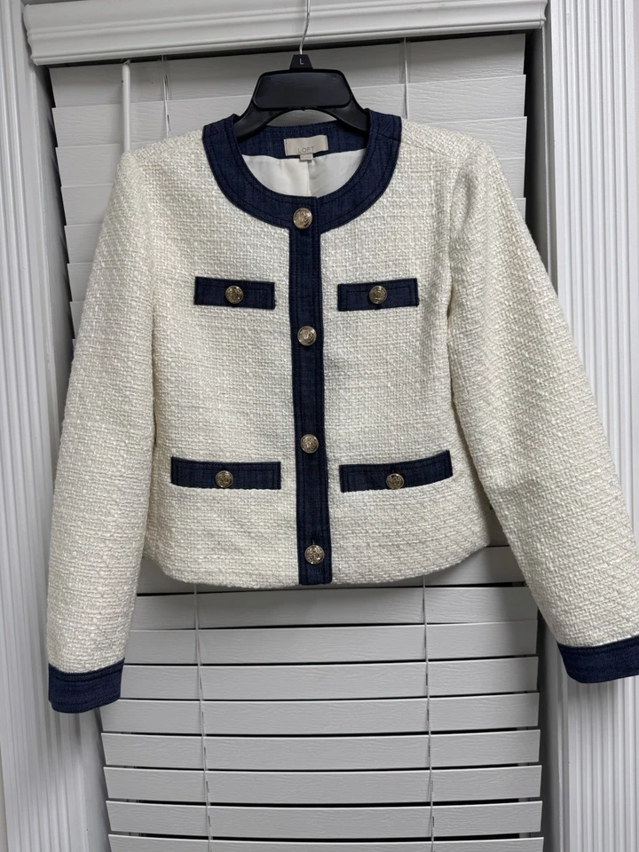 Chaqueta vaquera de tweed LOFT con escudo abotonada talla XS NUEVA SIN ETIQUETAS Foto 4 de 4