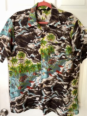 Vtg Towncraft JCPenny Hawaiian Shirt Men's L Hula 70s Dagger Collar Pocket