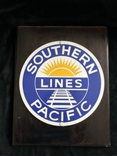 Vintage Southern Pacific Railroad Sign Mounted On Wood Plaque
