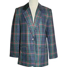 VTG Sag Harbor Blazer Women 10 Plaid Red Green Wool Blend Christmas Academia