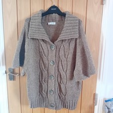 M&S Autograph Weekend Medium Cable-Knit Short-Sleeve Cardigan Collar Brown Marks