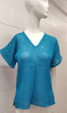 Turquoise Color Fishnet Top Unisex Disco 1970s Summer Indian Cotton Deadstock