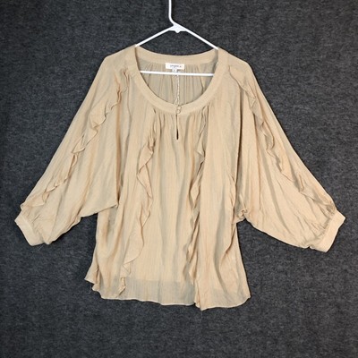 UMGEE Top Womens 1XL Gauze Ruffle Minimalist￼ Metallic Ivory Batwing Sleeve Chic