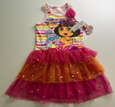 DORA Kinder Kleid  104-110 Mädchen pink weiß USA 5 t Sommer Strand NICKELODEON