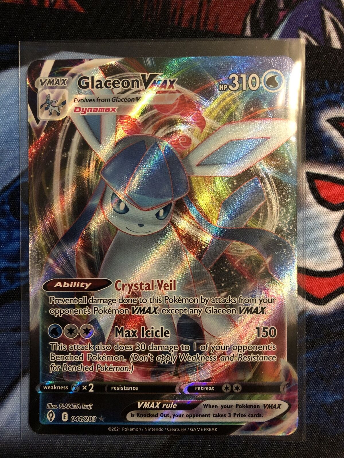 Pokemon Glaceon VMAX Full Art Ultra Rare 041/203 Evolving Skies NM  Condition