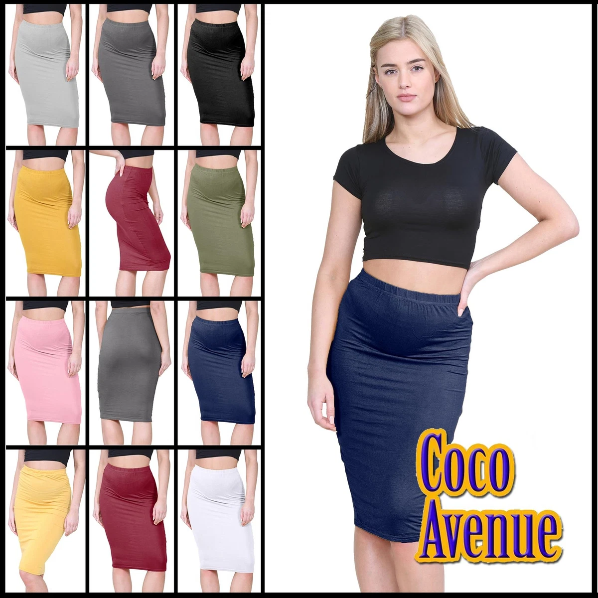Ladies Plain Stretch Maxi Pencil Tube Bodycon Jersey Summer Longline Midi Skirt
