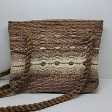 Woven Tan  Cream Boho Double Handle Bag Purse 10 X 11