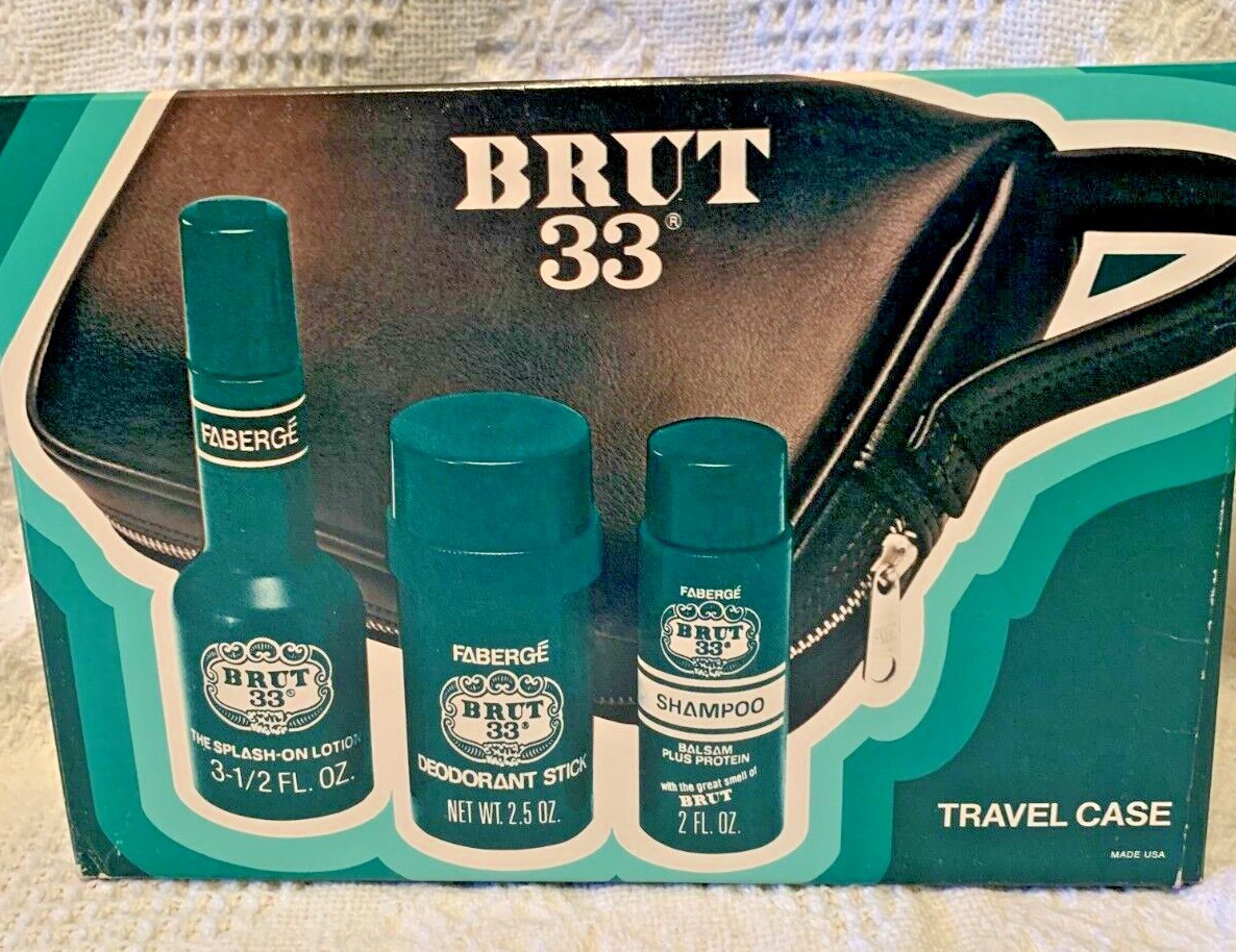 1143) Vintage Brut 33 Travel Case w/ Deodorant Stick, Shampoo