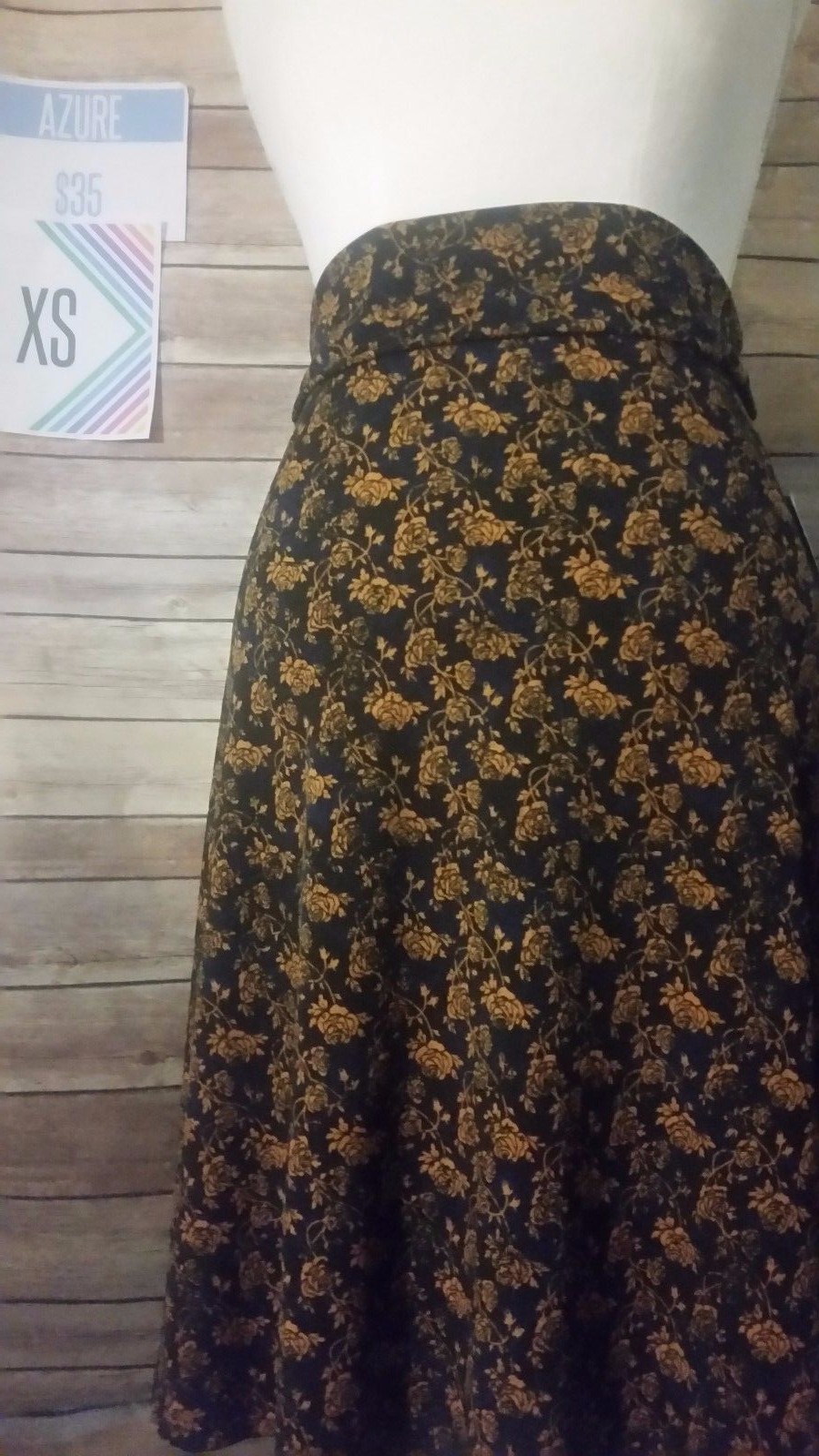 New LuLaRoe XSmall Navy Blue Azure Skirt with Small Gold Roses Retail $35