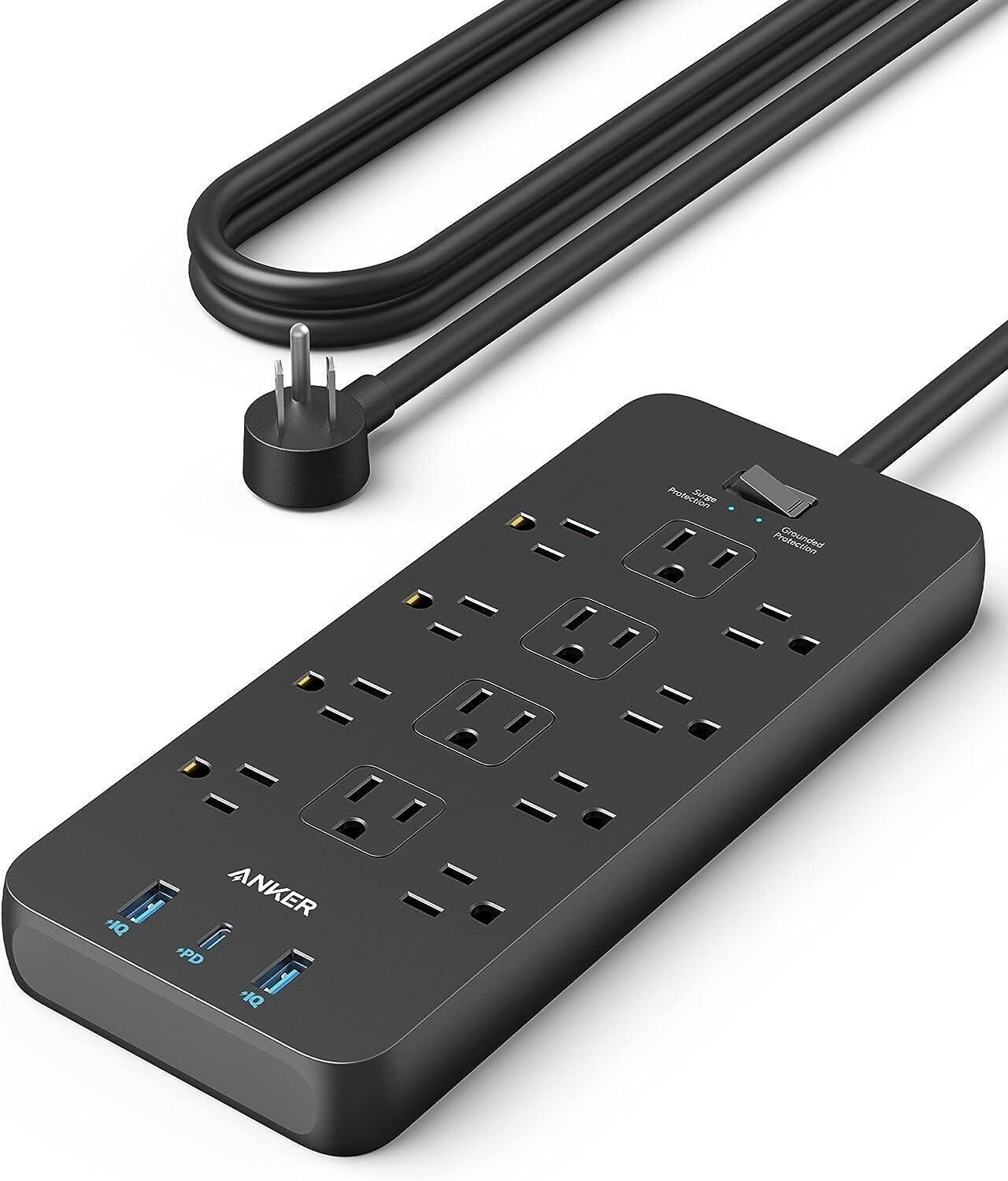 Surge Protector Power Strip (2100J), Anker 12 Outlets w/ 1 USB C and 2 USB Ports