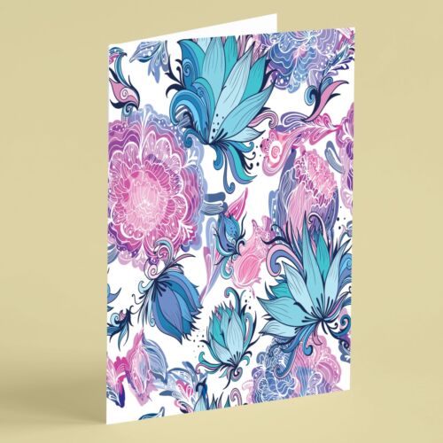 5 of the same pink and blue floral blank cards SPECIAL OFFER FREE LADIES SCARF - Picture 1 of 4
