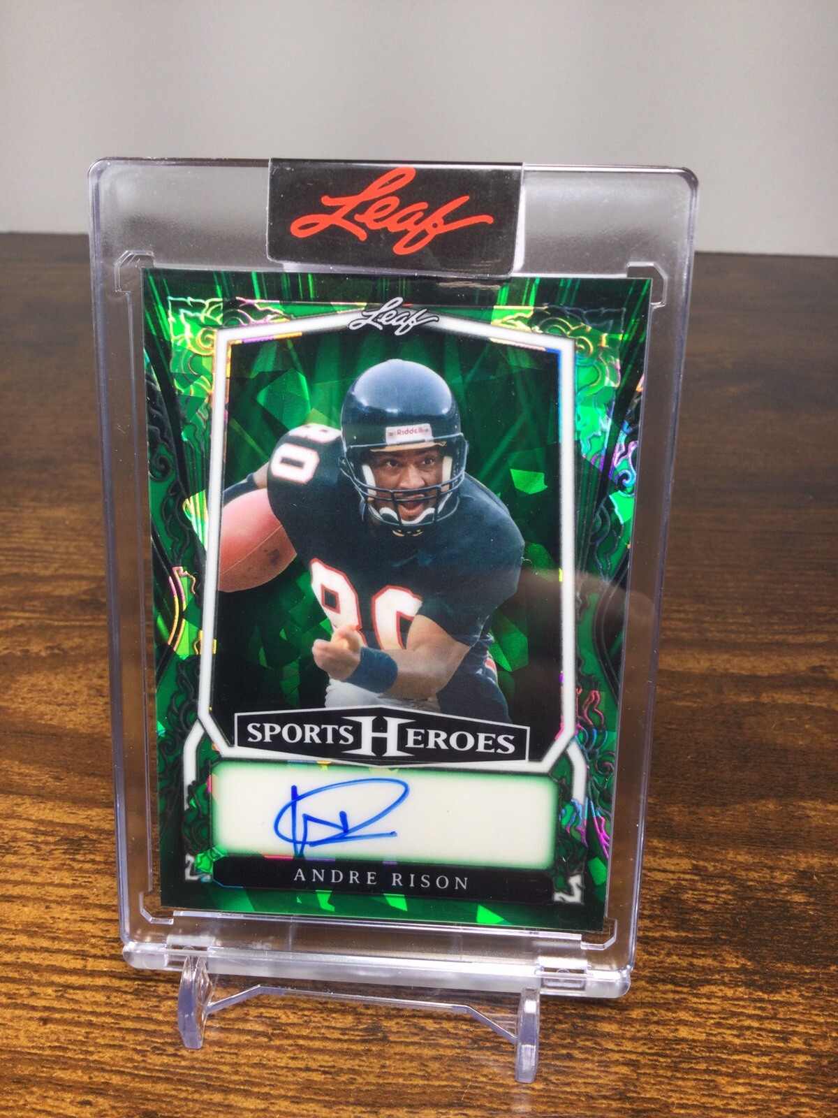 2025 Leaf Sports Heroes Andre Rison Auto #'d 5/9 Green Crystal Atlanta Falcons