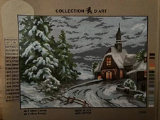 Printed needlepoint Tapestry  Church In A Snow Canvas Only 40x50 Rto