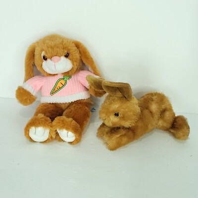 Lot of 2 Easter Bunny Rabbit Carrot Sweater Plush 9'' Stuffed Animal Spring