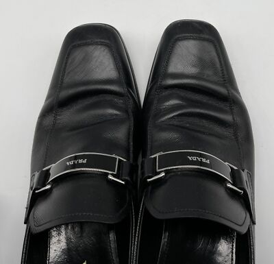 Prada Men's Black Leather Square Toe Dress Shoe w/ Black Prada Men's Black Leather Square Toe Dress Shoe w/ Black