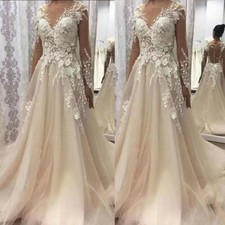 Boho Wedding Dresses Champagne V Neck Long Sleeves Lace Appliques Bridal Gowns
