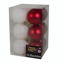 Weihnachten Dekorationen Rot Und Weiß 12 Packung 60Mm Kugeln Glitzer/Schlicht