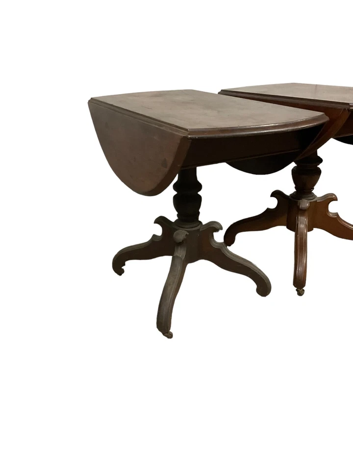 par de mesas auxiliares antiguas victorianas de nogal macizo de la década de 1880 soporte de costura de trabajo Foto 3 de 4