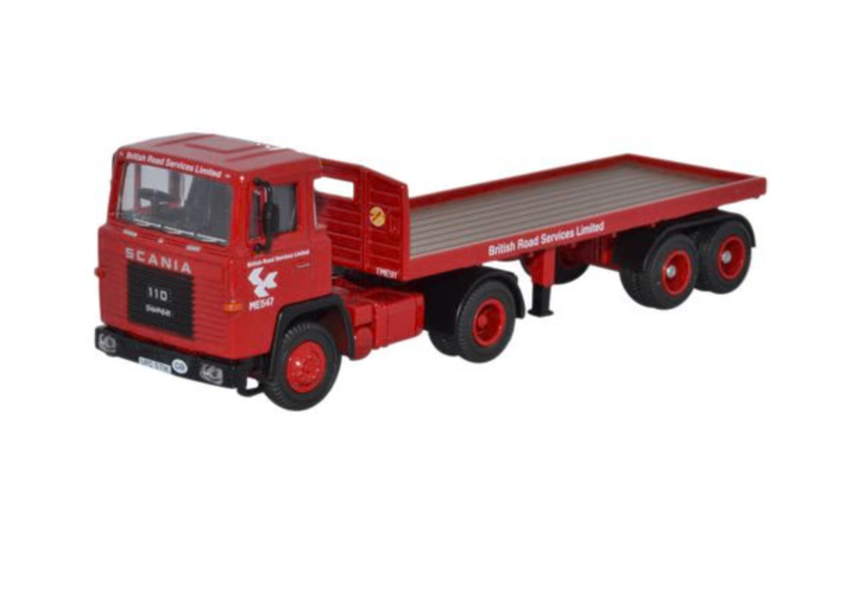 76SC110002 Oxford Diecast Scania 110 Flatbed Trailer BRS, 1:76 Scale
