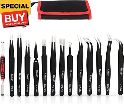 13 PCS Precision Tweezers Set Anti-Static ESD Tweezers Kit with 13 Precision Non