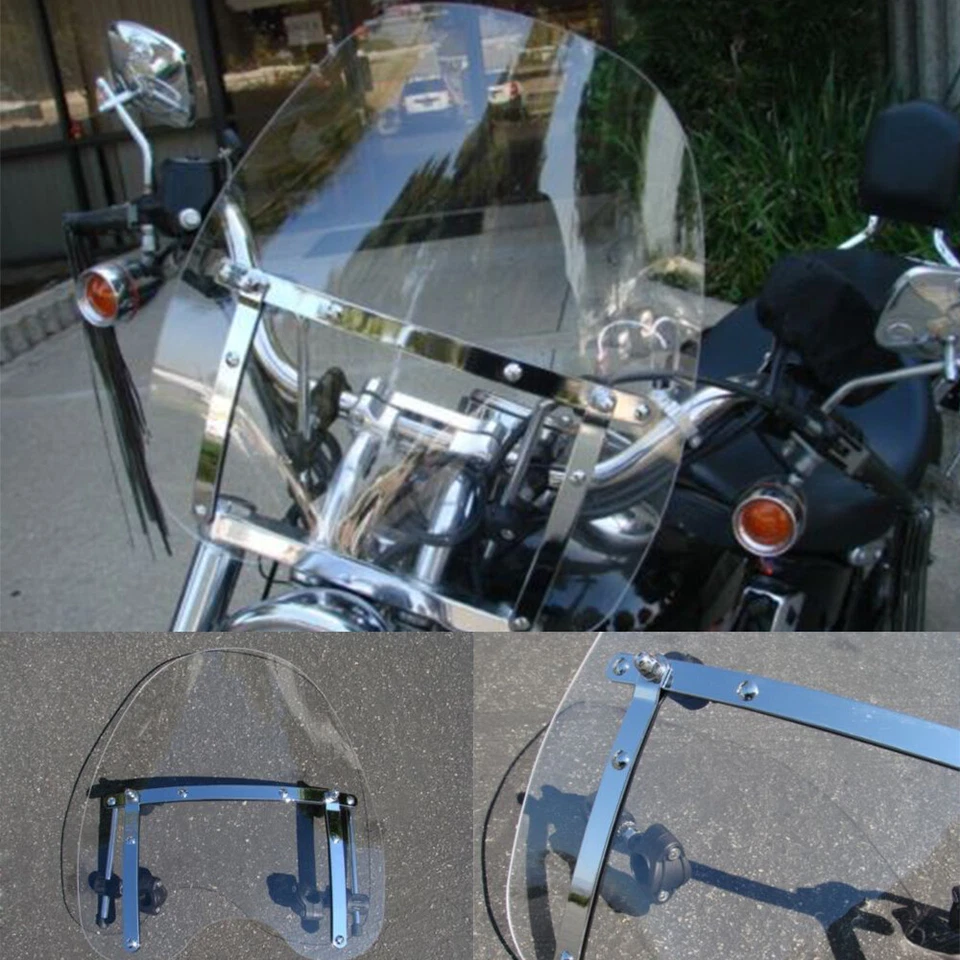 Guidão universal para pára-brisa de motocicleta 23"x21" grande transparente 7/8''1"" - Imagem 2 de 4