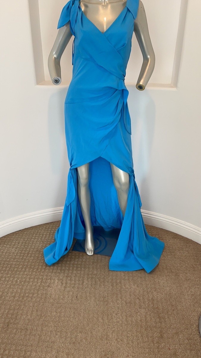 Moschino Couture Silk Hi/Low Gown Light Blue Sleeveless Size