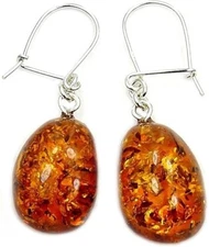 Sweet Honey Genuine Baltic Amber Dangle Earrings in 925 Sterling Silver