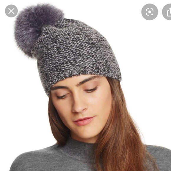 kyi kyi new dark gray slouchy winter hat with real fox pom  display picture 2