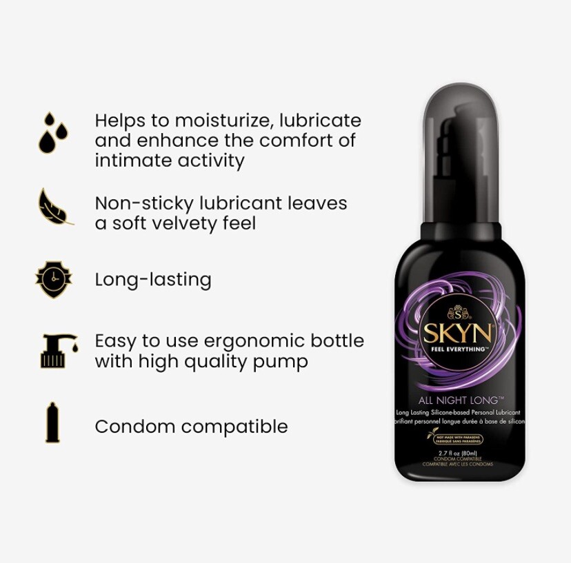 SKYN All Night Long Premium Silicone-Based Lubricant, 2.7 Ounce
