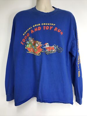 Vintage 1998 Auburn CA Biker Shirt Gold Country Food/Toy Run Sz XL Blue Pre-own
