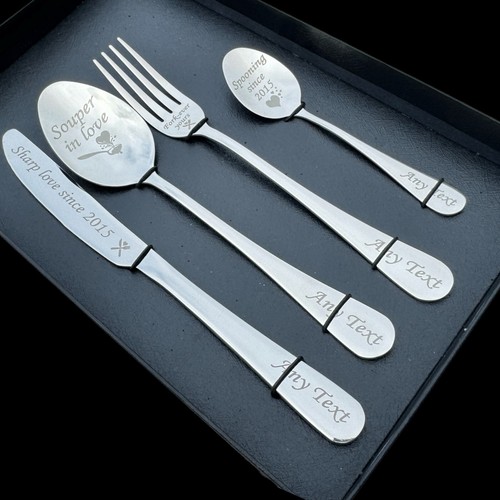 Personalised Engraved Stainless Steel Cutlery Set – Custom Text on Top & Handle - Picture 10 of 11