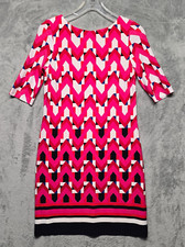 Eliza J Dress Womens Size 2 Pink White Red Blue Geometric Shift Stretch Lined