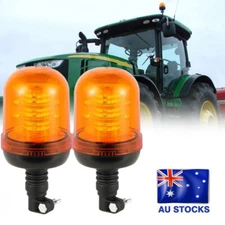 Rotating Flashing Amber Beacon Flexible DIN Pole Mount Tractor Warning Light 2pc