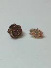 Pair Of Vintage Red Rose & Pink Floral Costume Jewelry Rings Bee Size 9