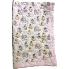 Baby Crib Blanket Girls White Graphic Print Quilted Rectangle Shape 36"W X 55"L