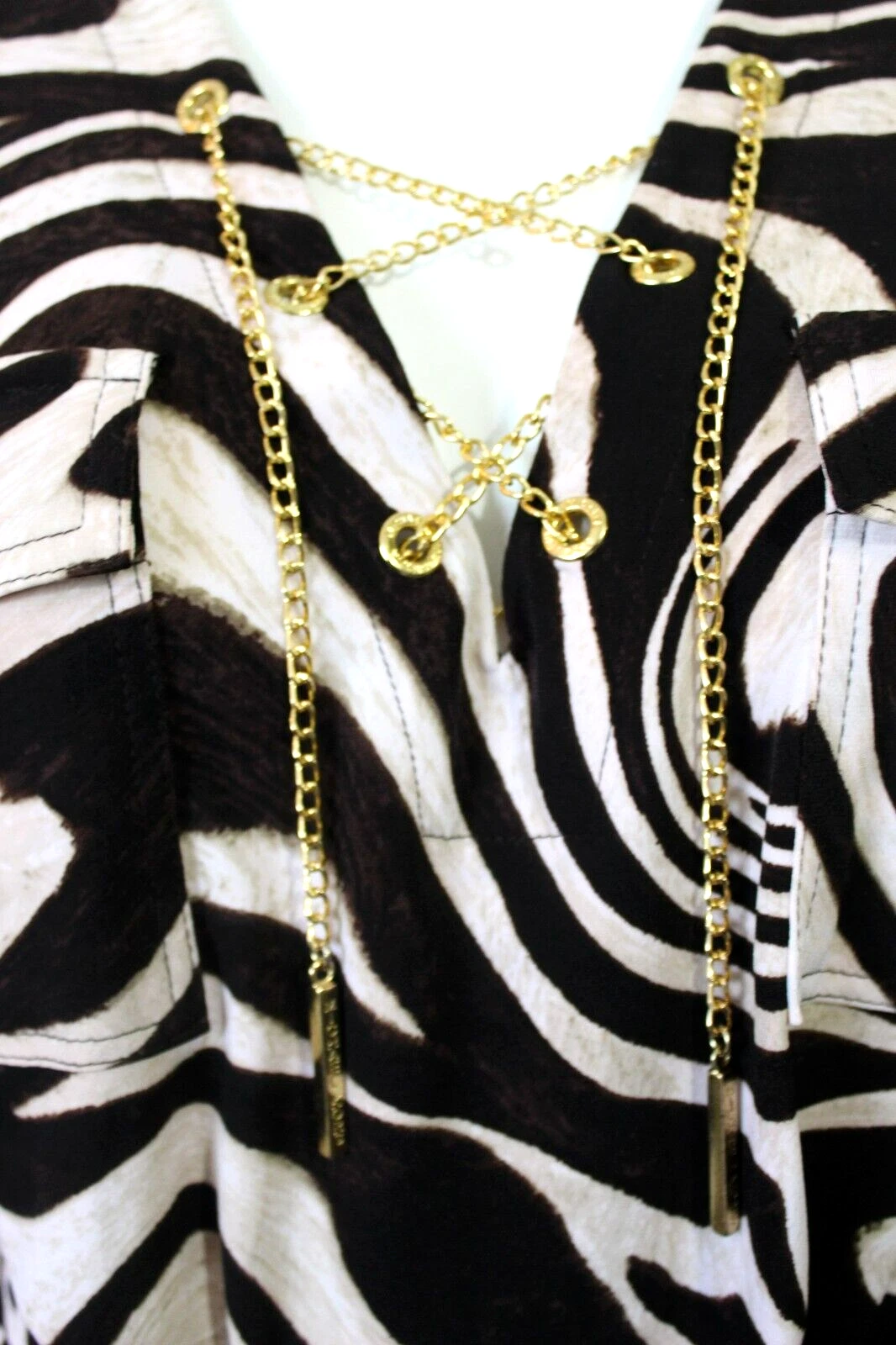 Abito Michael Kors Stampa ghepardo animale zebra guaina metallo catena cintura medio