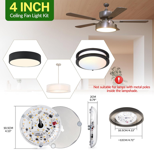 Ceiling Fan LED Light Replacement, 4 Inch 18W Ceiling Fan Light Kit 120V Dimmabl - Picture 5 of 12