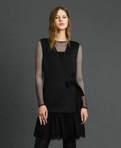 Abito Nero My Twin Twinset smanicato kimono Vestito Casual 192MP2351 | eBay