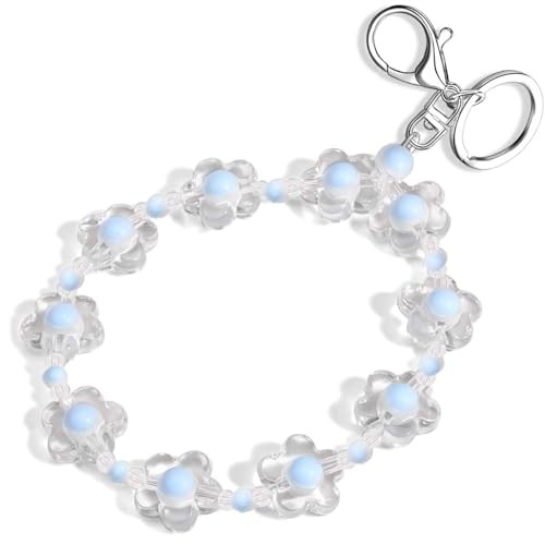 Handmade Blue Wristlet Keychain Bracelet for Women - Bangle Key Ring