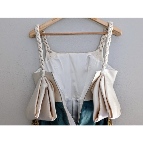 Khoon Hooi Dress Size 4 Green Off-White Braided Strap Rear Bow Designer $1,295 - Picture 4 of 9
