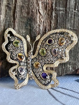 Vibrant 14K Yellow Gold Multi-Gem Butterfly Pendant by Le Vian