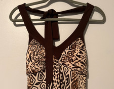 Y2K Halter Dress Womens XL Chocolate Brown Animal Print Lace Up Back Boho Flirty